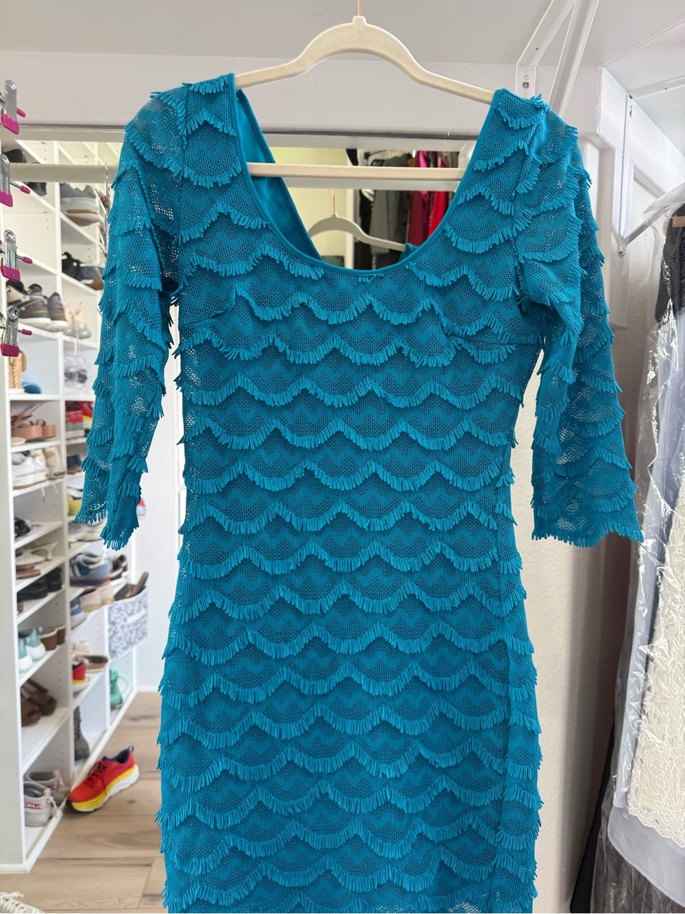 Guess Teal Fringe-Effect Mini Dress